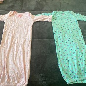2  nightgowns one blue and one pink both sizes 0-3 months